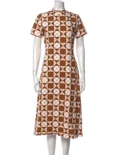 Pre-owned Lisa Says Gah Patterned Midi Length Dress In Neutral