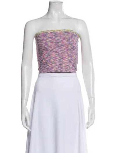 Pre-owned Lisa Says Gah Patterned Strapless Crop Top In Purple