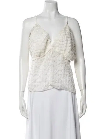 Pre-owned Lisa Says Gah Patterned V-neck Top In White