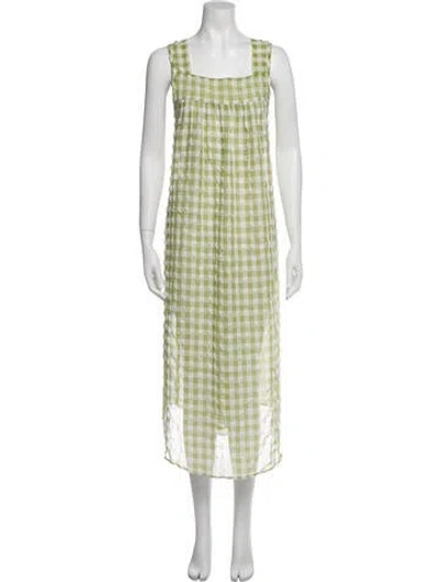 Pre-owned Lisa Says Gah Plaid Print Long Dress In Green