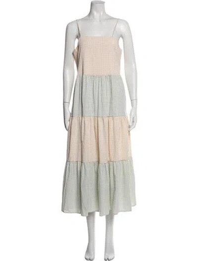 Pre-owned Lisa Says Gah Plaid Print Long Dress In Green/yellow
