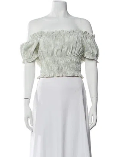 Pre-owned Lisa Says Gah Plaid Print Off-the-shoulder Top In Multi