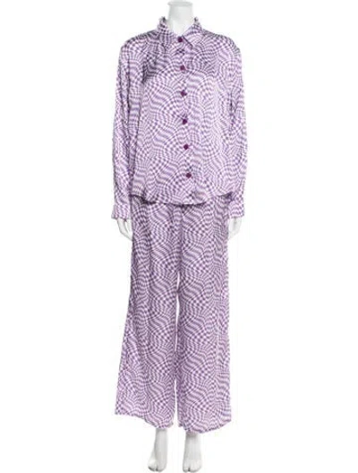Pre-owned Lisa Says Gah Plaid Print Pant Set In Purple