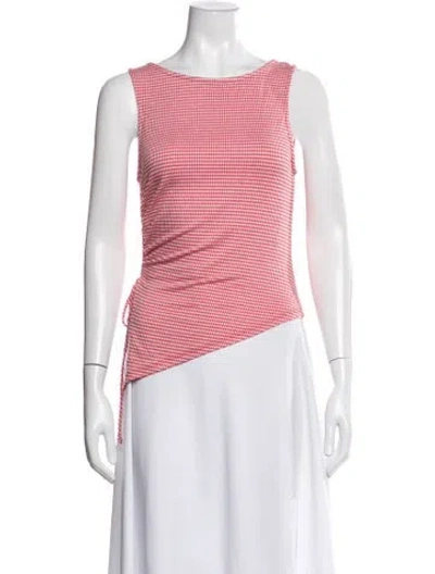 Pre-owned Lisa Says Gah Plaid Print Scoop Neck Top In Pink