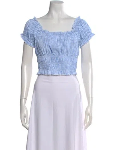 Pre-owned Lisa Says Gah Plaid Print Square Neckline Crop Top In Green