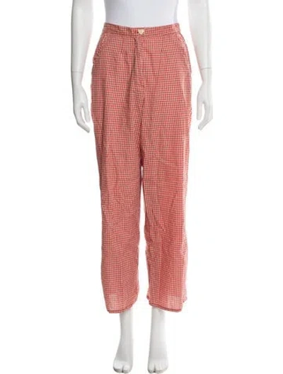 Pre-owned Lisa Says Gah Plaid Print Wide Leg Pants In Red