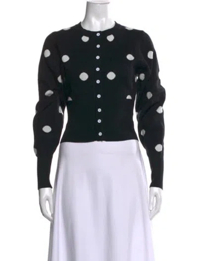Pre-owned Lisa Says Gah Polka Dot Print Crew Neck Button-up Top In Black