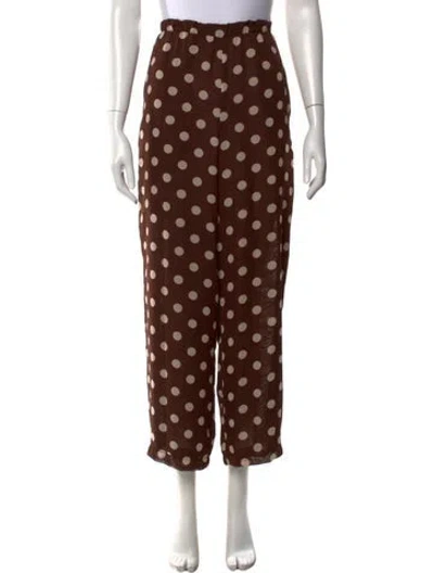 Pre-owned Lisa Says Gah Polka Dot Print Wide Leg Pants In Brown