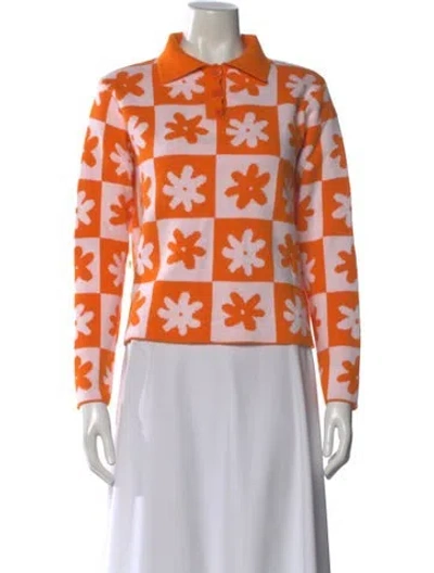 Pre-owned Lisa Says Gah Printed Crew Neck Sweater In Orange