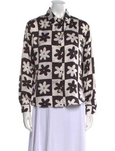 Pre-owned Lisa Says Gah Printed Long Sleeve Button-up Top In Black