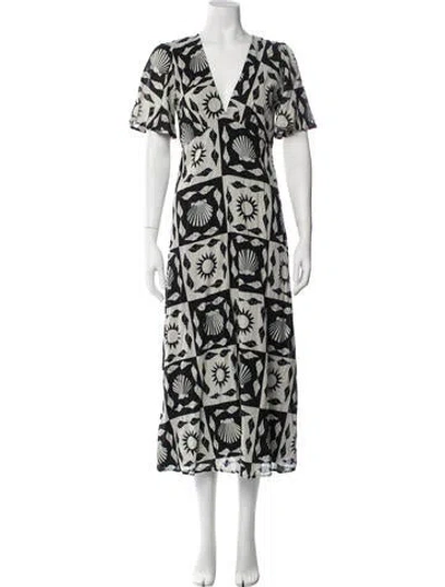 Pre-owned Lisa Says Gah Printed Midi Length Dress In Black