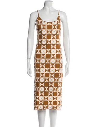 Pre-owned Lisa Says Gah Printed Midi Length Dress In Neutral