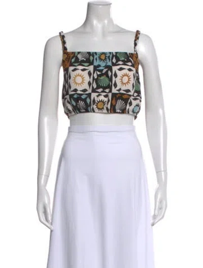 Pre-owned Lisa Says Gah Printed Square Neckline Crop Top In Black