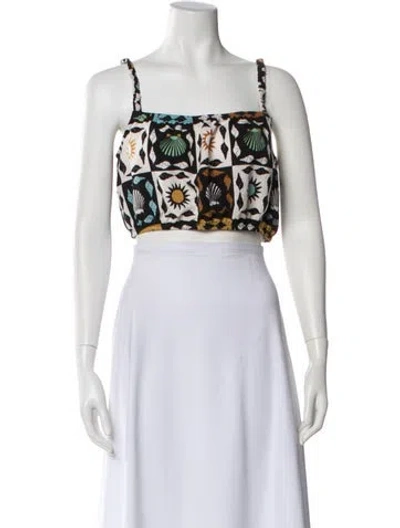 Pre-owned Lisa Says Gah Printed Square Neckline Crop Top In Orange
