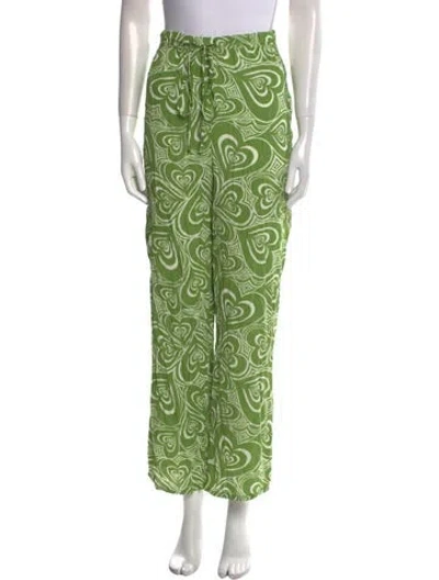 Pre-owned Lisa Says Gah Printed Wide Leg Pants In Green