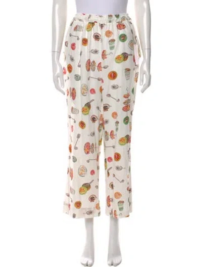 Pre-owned Lisa Says Gah Printed Wide Leg Pants W/ Tags In White