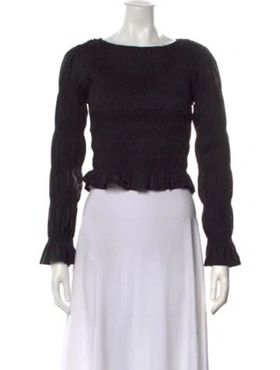 Pre-owned Lisa Says Gah Scoop Neck Long Sleeve Crop Top W/ Tags In Black