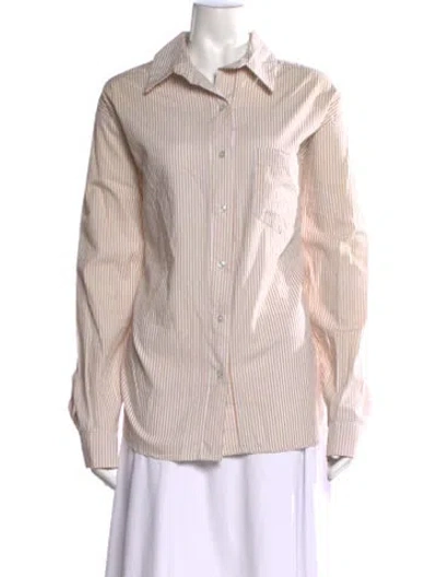 Pre-owned Lisa Says Gah Striped Long Sleeve Button-up Top In Neutral