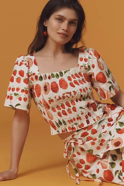Lisa Says Gah Toni Short-sleeve Smocked Top In Multicolor