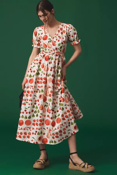 Lisa Says Gah Topanga Puff-sleeve Midi Dress In Multicolor