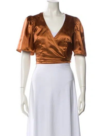 Pre-owned Lisa Says Gah V-neck Short Sleeve Crop Top In Brown