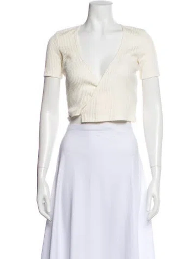 Pre-owned Lisa Says Gah V-neck Short Sleeve Crop Top In Neutral