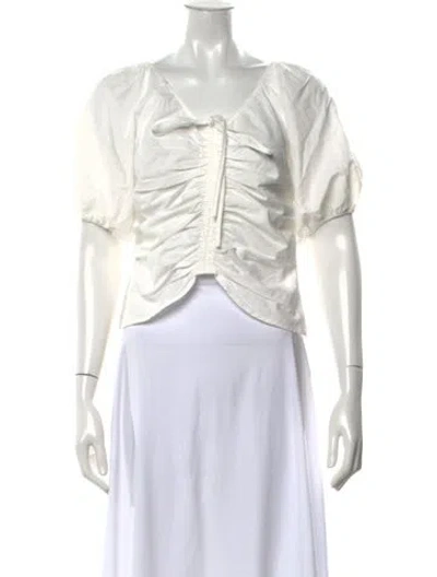 Pre-owned Lisa Says Gah V-neck Short Sleeve Top In Neutrals