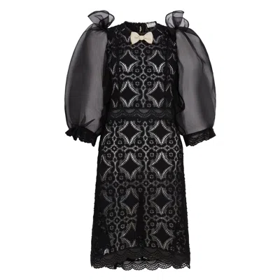 Lisa The Label Women's Black Angel Baby Crochet Cloud Puff Dress