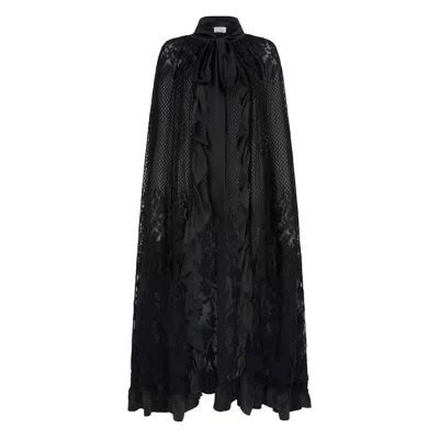 Lisa The Label Women's Black Long Magnolia Lace Cape