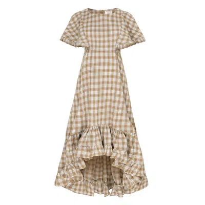 Lisa The Label Women's Brown La La Dress Check Cotton
