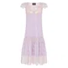 Lisa The Label Women's Palma Violet Crochet Lilac Short Sleeve Dress With Blossom Lilac Silk Satin Slip In Purple