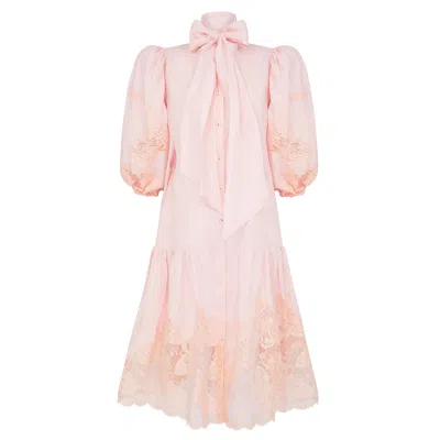 Lisa The Label Women's Pink Le Jardin Papillon Bow Shirt Dress