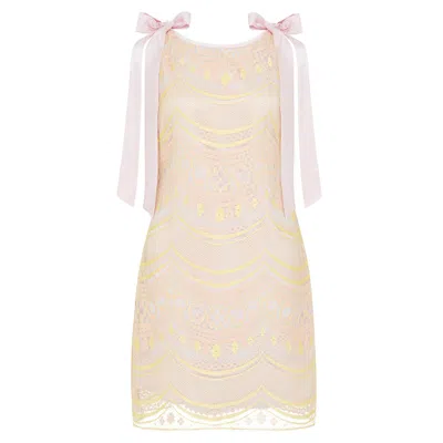 Lisa The Label Women's Pink / Yellow Le Jardin Dahlia Shift Bow Summer Dress In Multi