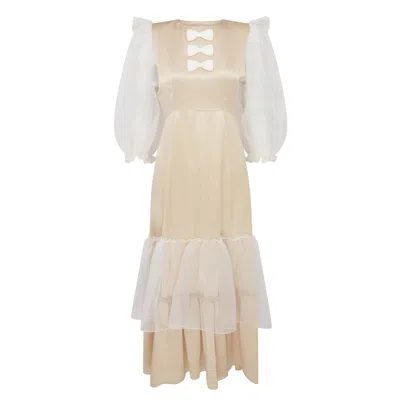 Lisa The Label Women's White / Gold Silk Cloud Puff Dress In White/gold