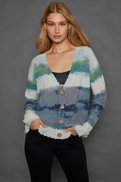 Lisa Todd Blue Brush Stroke Printed Cashmere Cardigan