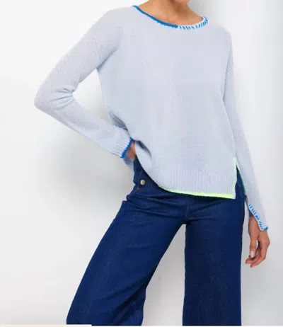 Lisa Todd Emembroidered Long Sleeve Sweater In Blue Multi In White