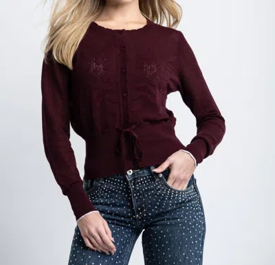 Lisa Todd Flirt Cardigan In Wine In Burgundy