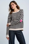 Lisa Todd Heart Cotton Cashmere Striped Sweater In Gray