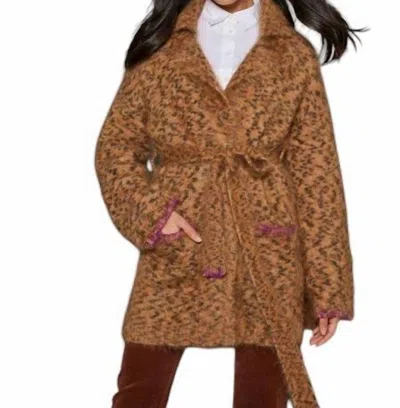 Lisa Todd Eyelash Animal-print Blanket Stitch Cardigan In Brown