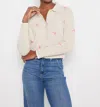 Lisa Todd Lobster Embroidered Snap Sweater In Almond In Pink
