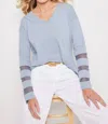Lisa Todd Mesh Fest V-neck Long Sleeve Top In Denim Blue