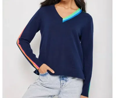 Lisa Todd Multi V-neck Long Sleeve Sweater In Navy In Blue