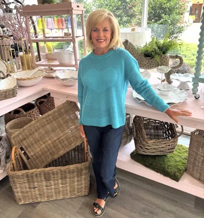 Lisa Todd Open For Love Cashmere Sweater In Turquoise In Blue
