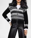 Lisa Todd Powder Puff Faux Fur Collar Fair Isle Sweater In Black