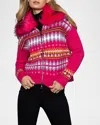 Lisa Todd Powder Puff Faux Fur Collar Fair Isle Sweater In Pink