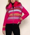 Lisa Todd Powder Puff Faux Fur Collar Fair Isle Sweater In Pink