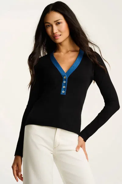 Lisa Todd Pure Rib V Neck Top In Black