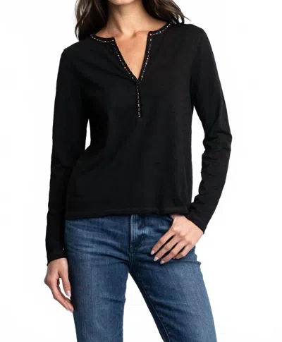 Lisa Todd Rainbow Stitch Henley Xo Tee In Black