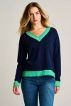 Lisa Todd Ribbed V-neck Cotton Sweater In Blue