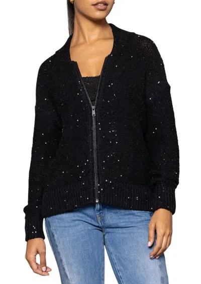 Lisa Todd Shimmer And Shaker Sequin Knit Bomber Jacket In Black